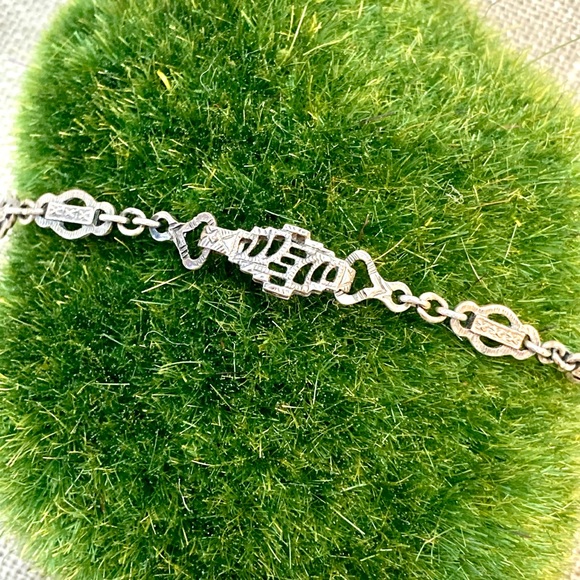 Alluring Vintage Filigree Sterling Silver Diamond and Camphor Glass Necklace - Picture 5 of 6